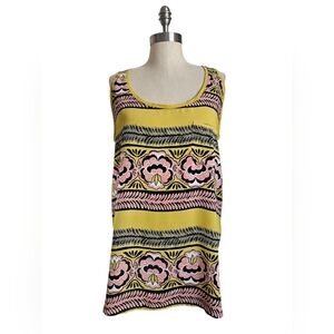 LOFT Sleeveless Floral Silky Yellow & Pink Tank Top | SZ L